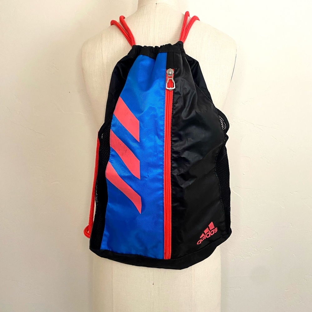Adidas Sports Drawstring Backpack Black Blue Athletic Sports Boys School Bag